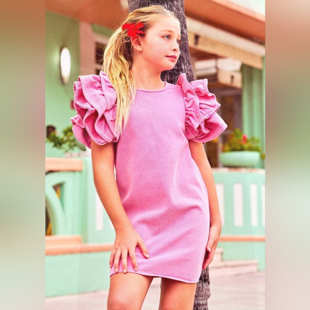Lola and the boys .Pink princess ruffle denim dress